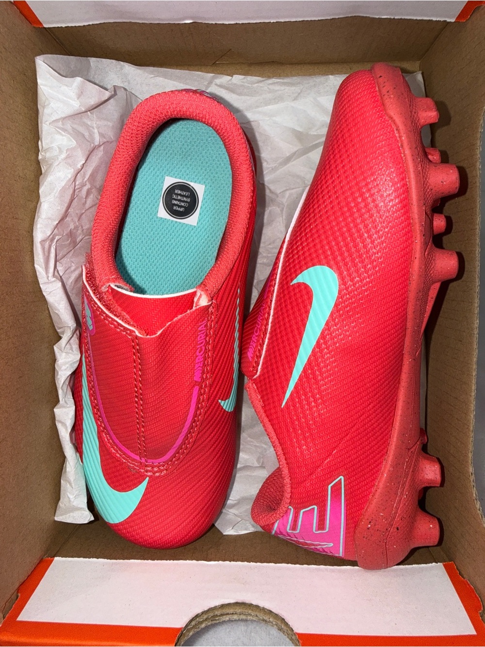Nike Jr Mercurial Vapor 16 Club Cleats Ember Glow Pink Teal Sz 11C FQ8290-800 - Picture 4 of 15